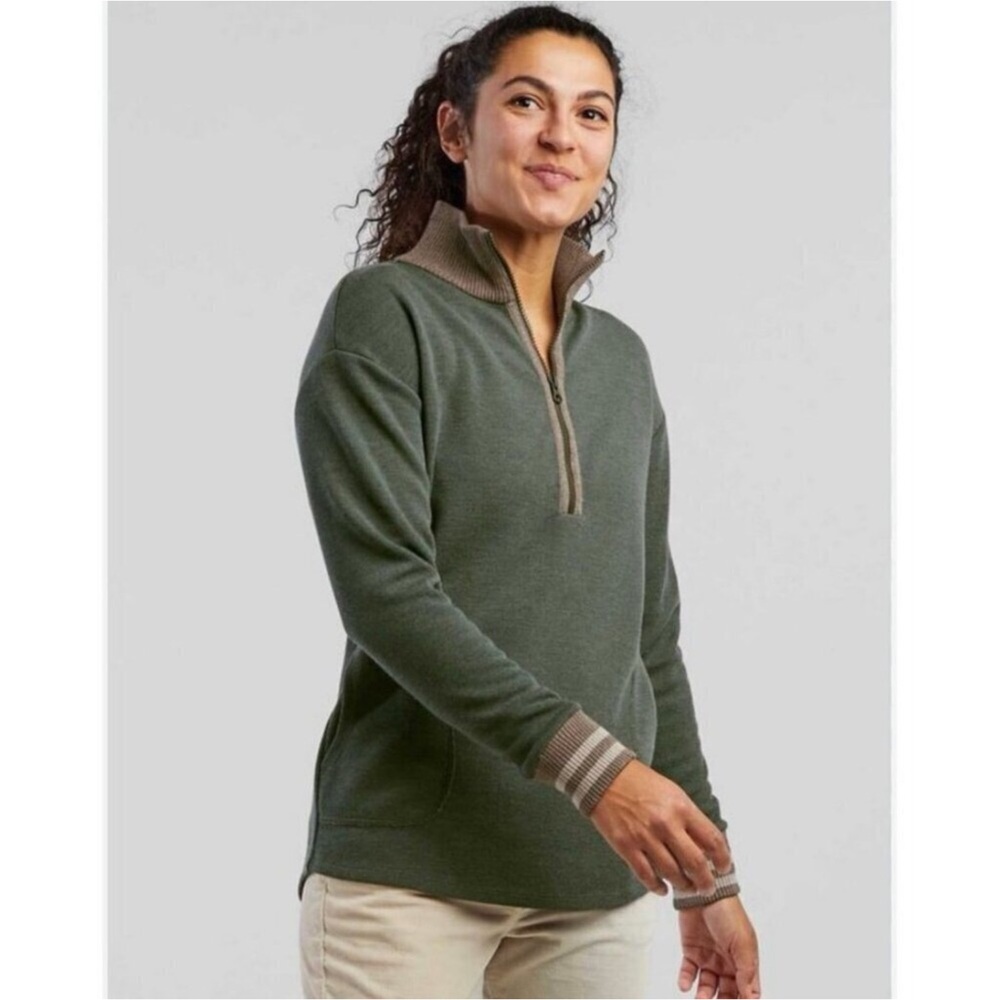 Title Nine Women's olive green Zip-Up Sweater with Tan Trim from Krimson Klover